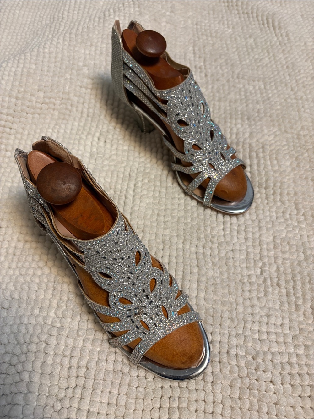 Women’s Silver Glitter Cutout Dress Heels